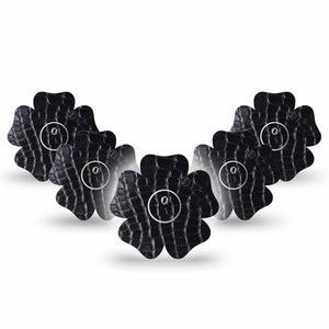 ExpressionMed Black Aligator Skin Freestyle Libre 3 and Libre 3 Plus Flower Shape Tape 5-Pack Tape and 5-Pack Sticker Black Gator Print, Overlay Tape CGM Design