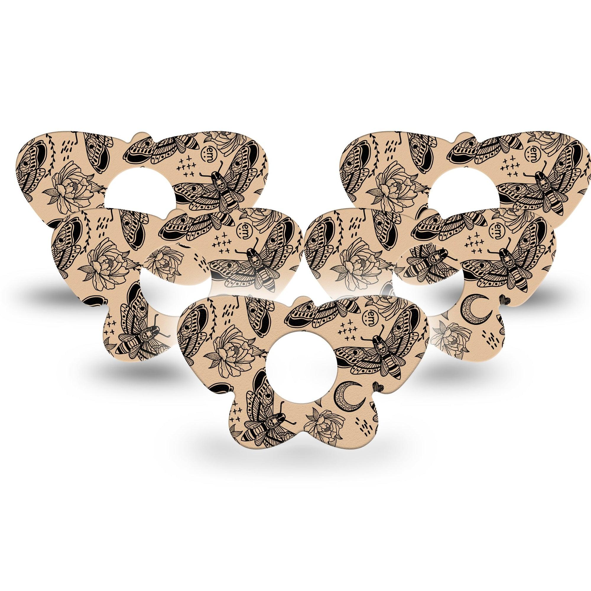 ExpressionMed Tattoo Print Infusion Set Butterfly Shape Tape 10-Pack Tape Tattoo Style Moth Rose, Plaster Continuous Glucose Monitor Design