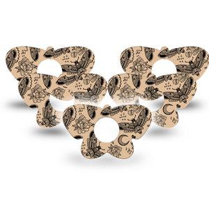 ExpressionMed Tattoo Print Infusion Set Butterfly Shape Tape 10-Pack Tape Tattoo Style Moth Rose, Plaster Continuous Glucose Monitor Design