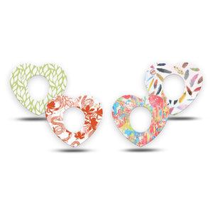 ExpressionMed Heatwave Variety Pack Dexcom G7 Heart Shape Tape, Dexcom Stelo Glucose Biosensor System, 4-Pack Tape Variety Pale Spring Prints, Overlay Patch CGM Design