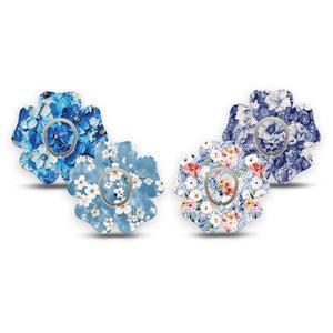 ExpressionMed Blue Petals Dexcom G7 and Dexcom Stelo Glucose Biosensor System Flower, tape and sticker  Spring blue blossoms Fixing Ring Patch for CGM