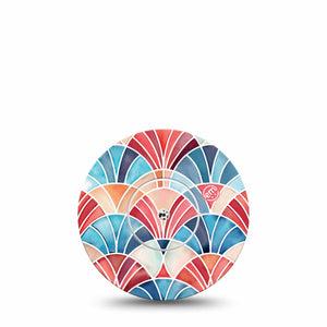 ExpressionMed Watercolor Fan Freestyle Libre, Libre 2 Plus, and Abbott Lingo, Single Tape and Single Sticker Fun arched fan print Overlay Patch for CGM
