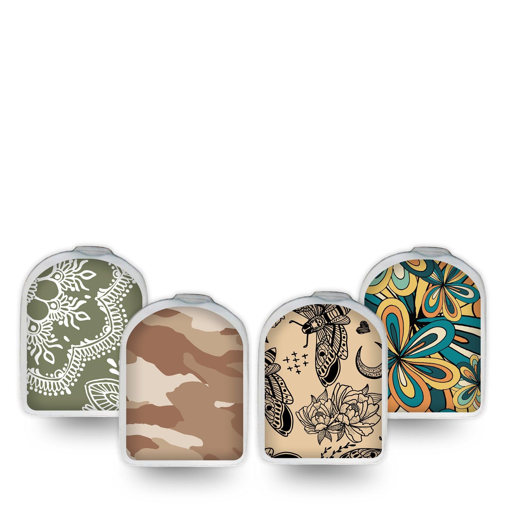 ExpressionMed Khaki Florals Variety Pack Omnipod Surface Center Sticker 4-Pack Sticker Variety Green-Brown Floral Prints, Vinyl Decoration Pump Design