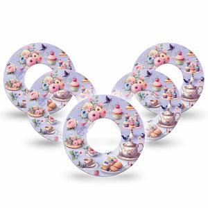 ExpressionMed Floral Tea Party Freestyle Libre and Libre 2 Plus Tape, Abbott Lingo, 5-Pack Tape Tea Party Snacks, Fixing Ring Tape Continuous Glucose Monitor Design