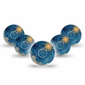 ExpressionMed Mystic Skies Freestyle Libre 3 and Libre 3 Plus, 5-Pack Tape and 5-Pack Sticker Blue night sky Sensor Cover for CGM