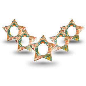 ExpressionMed Fruit Stickers Dexcom G7 and Dexcom Stelo Glucose Biosensor System Star, 5-Pack Retro fruits Decorative Adhesive Tape for Continuous Glucose Monitor