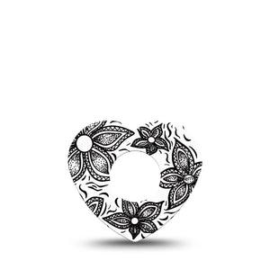 ExpressionMed Black Tie Floral Infusion Set Heart Shape Tape 5-Pack Tape Sophisticated Florals Plaster Continuous Glucose Monitor Design