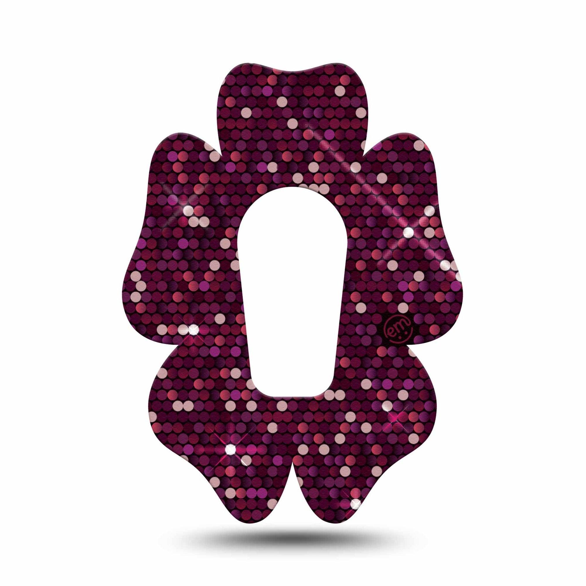 ExpressionMed Pink Sequins Dexcom G6 Flower Shape Tape Single Tape Shimmering Sequins, Adhesive Patch Continuous Glucose Monitor Design