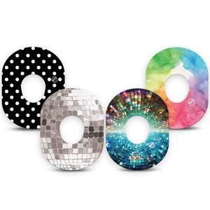 ExpressionMed Disco Pop Dexcom G7 and Dexcom Stelo Glucose Biosensor System, 4-Pack Tape bold graphic pattern Fixing Ring Tape for Continuous Glucose Monitor