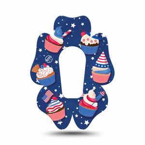 ExpressionMed Patriotic Cupcakes Dexcom G6 Flower Shape Tape Single Tape Star Cupcakes, Adhesive Patch Continuous Glucose Monitor Design