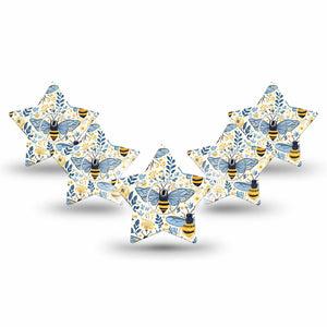 ExpressionMed Busy Bees Freestyle Libre 3 and Libre 3 Plus Star, 5-Pack Tape and 5-Pack Sticker Pretty bees Fixing Ring Patch for Continuous Glucose Monitor