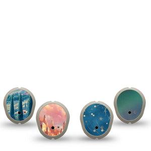 ExpressionMed Wanderer's Reverie Variety Pack Dexcom G7 and Dexcom Stelo Glucose Biosensor System Sticker, 4-Pack Sticker Imaginary sky scenes Sensor Cover for Continuous Glucose Monitor