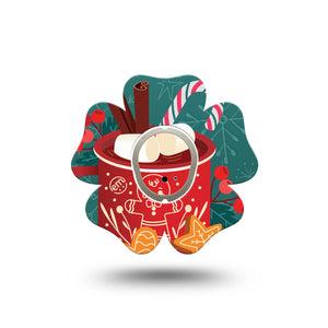 ExpressionMed Hot Chocolate Dexcom G7 Flower Shape Tape, Dexcom Stelo Glucose Biosensor System, Single Tape and Single Sticker Holiday Hot Cocoa, Plaster CGM Design