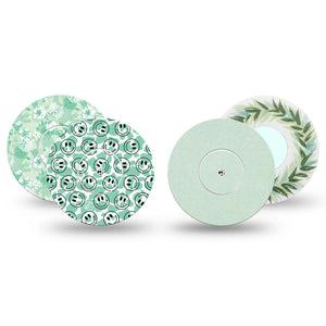 ExpressionMed Pistachio Whirl Variety Pack Freestyle Libre and Libre 2 Plus Sticker and Tape, Abbott Lingo,   Soft Green Monochromatic Mix, Adhesive Sticker and Tape Design Continuous Glucose Monitor Design