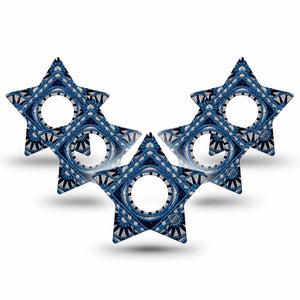 ExpressionMed Indigo Loomwork Freestyle Libre 3 and Libre 3 Plus Star, 5-Pack Wool texture pattern Decorative Patch for Continuous Glucose Monitor