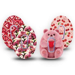 ExpressionMed Bear Hugs Dexcom G6, tape and sticker  Berry tone Valentines Waterproof Plaster for Continuous Glucose Monitor