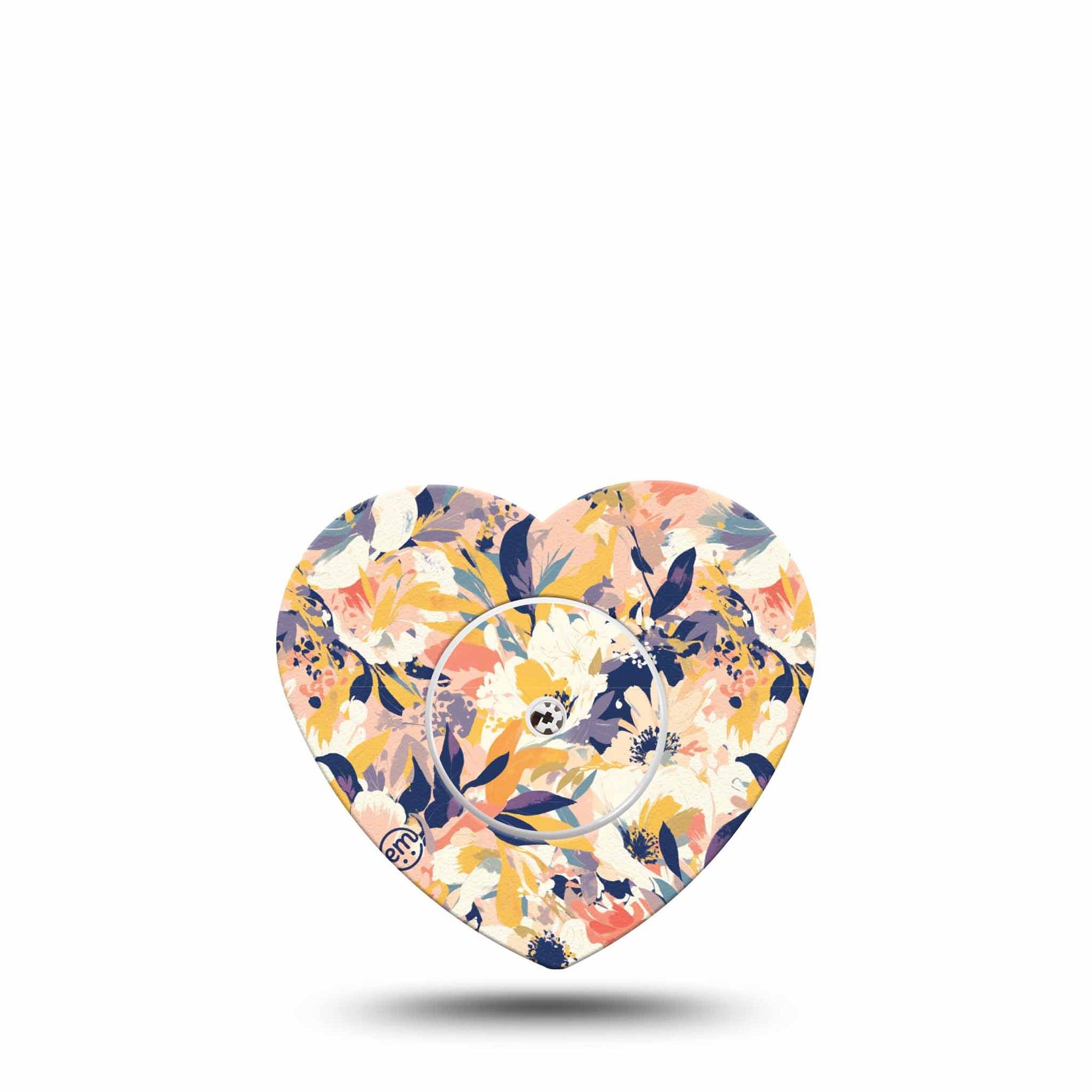 ExpressionMed Tinted Blooms Freestyle Libre 2 Heart Shape Tape, Abbott Lingo,  Single Tape and Single Sticker Soft Color Palette Flower Painting Adhesive Patch CGM Design