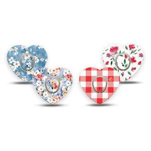 ExpressionMed Liberty Blooms Dexcom G7 and Dexcom Stelo Glucose Biosensor System Heart, tape and sticker  red white blue flowers Vinyl Decoration for CGM