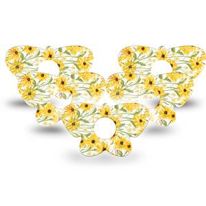 ExpressionMed Yellow Mosaic Floral Freestyle Libre 3 and Libre 3 Plus Butterfly Shape Tape 5-Pack Tape Sunflower Field, Overlay Patch CGM Design