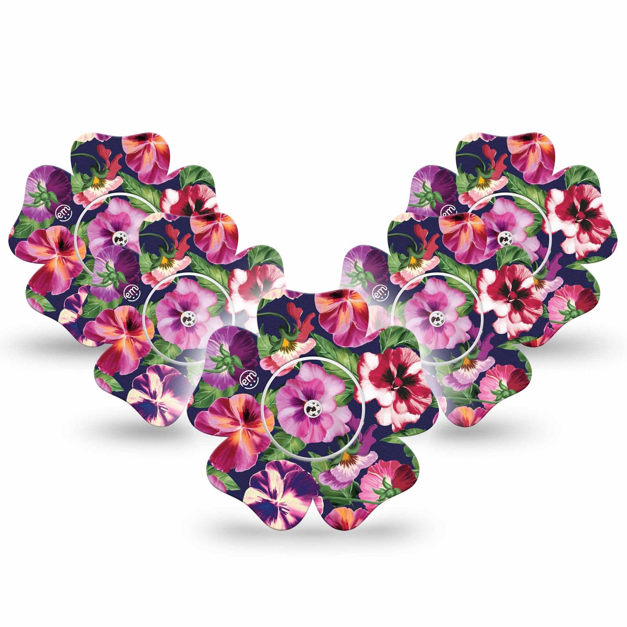 ExpressionMed Flower Girl Pansies Freestyle Libre 2 Flower Shape Tape, Abbott Lingo,  5-Pack Tape and 5-Pack Sticker Cold Weather Floral, Fixing Ring Tape CGM Design