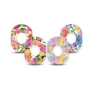 ExpressionMed Bloom Pop Dexcom G7 and Dexcom Stelo Glucose Biosensor System Mini, 4-Pack Tape Vibrant flowers Fixing Ring Patch for Continuous Glucose Monitor