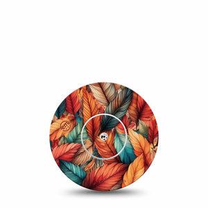 ExpressionMed Fall Leaf Feathers Freestyle Libre Tape, Abbott Lingo, Single Tape and Single Sticker Bird Feathers in Autumn Palette Fixing Ring Tape Continuous Glucose Monitor Design