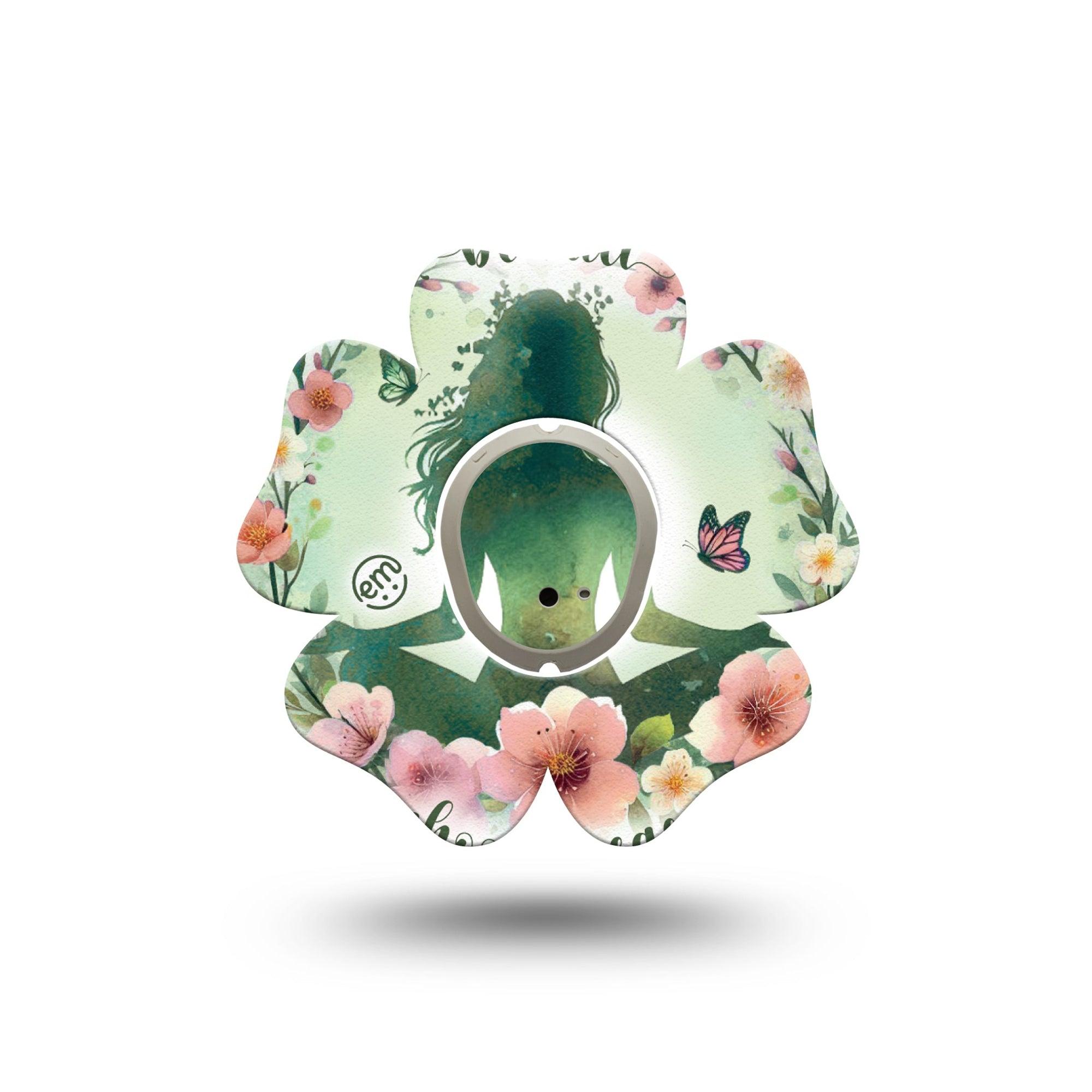 ExpressionMed Meditation Dexcom G7 Flower Shape Tape, Dexcom Stelo Glucose Biosensor System, Single Tape and Single Sticker Pink Relaxing Florals, Adhesive Tape CGM Design
