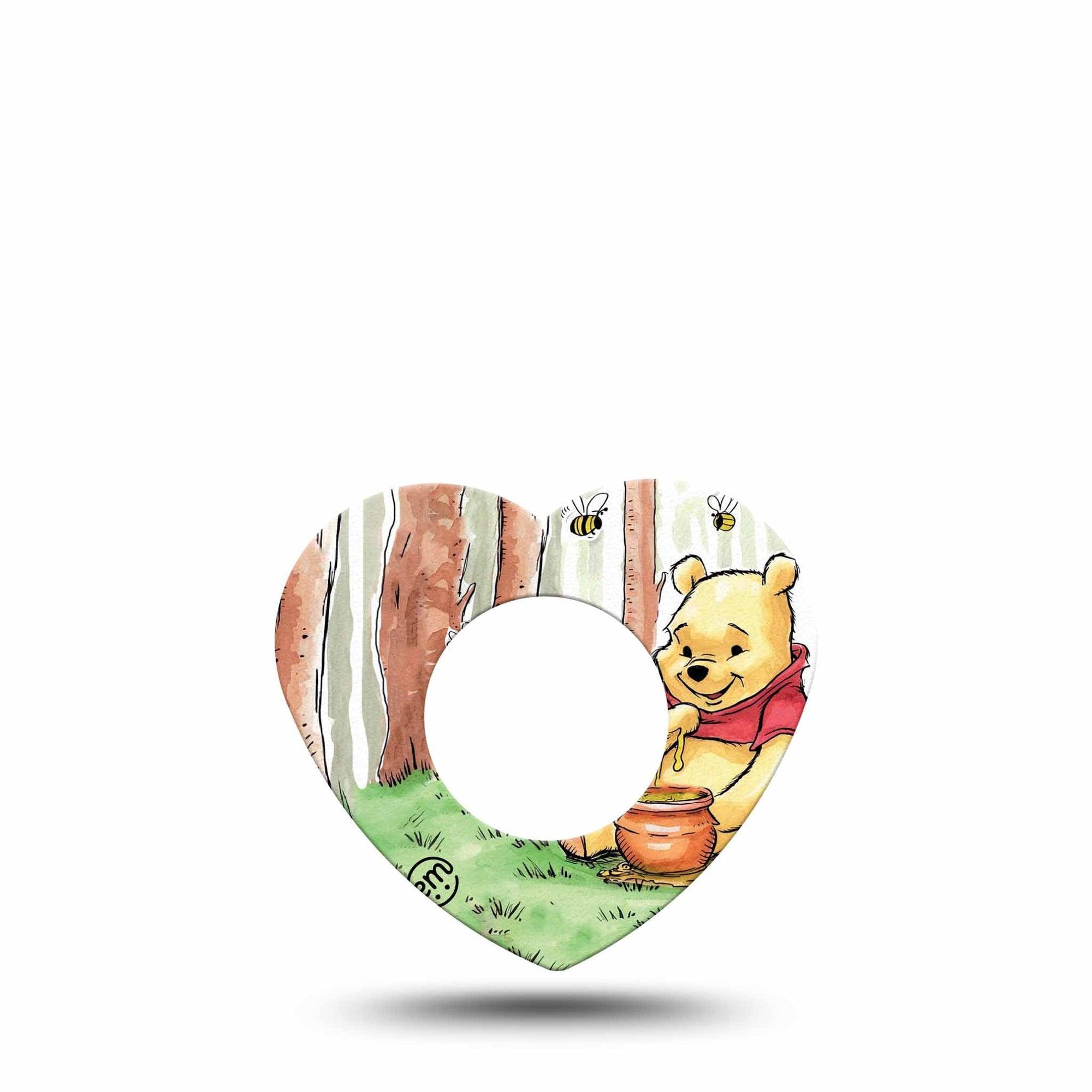 ExpressionMed Winnie the Pooh Freestyle Libre 2 Heart Shape Tape, Abbott Lingo, Single Pooh Bear and Honeybees Adhesive Patch CGM Design