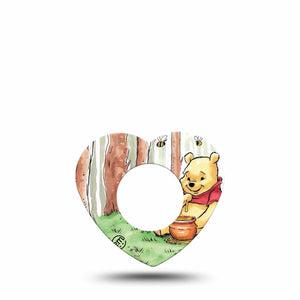 ExpressionMed Winnie the Pooh Freestyle Libre 2 Heart Shape Tape, Abbott Lingo, Single Pooh Bear and Honeybees Adhesive Patch CGM Design