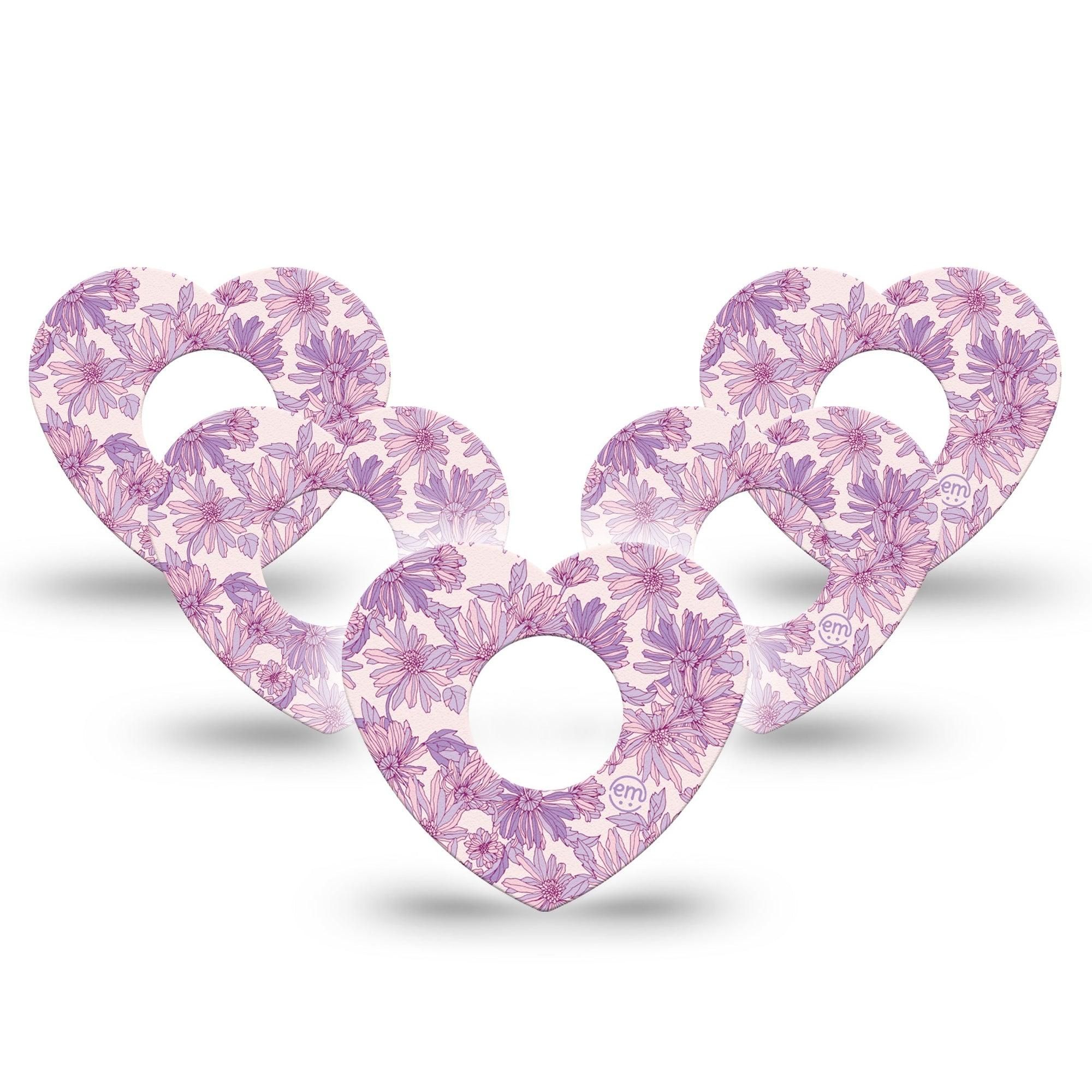 ExpressionMed Purple Daisy Infusion Set Heart Shape Tape, 10-Pack Tape Summer Purple Flowers, Adhesive Tape Continuous Glucose Monitor Design