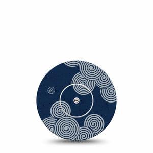 ExpressionMed Blue Swirls Freestyle Libre and Libre 2 Plus Tape, Abbott Lingo, Single Tape and Single Sticker Navy Blue White Swirls, Fixing Ring Tape Continuous Glucose Monitor Design