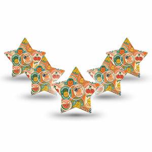 ExpressionMed Fruit Stickers Freestyle Libre 3 and Libre 3 Plus Star, 5-Pack Tape and 5-Pack Sticker Cartoonish fruits Fixing Ring Patch for Continuous Glucose Monitor