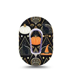 ExpressionMed Art Deco Halloween Dexcom G6 Mini Tape, Single Tape and Single Sticker Vintage Style Halloween, Adhesive Tape CGM Design