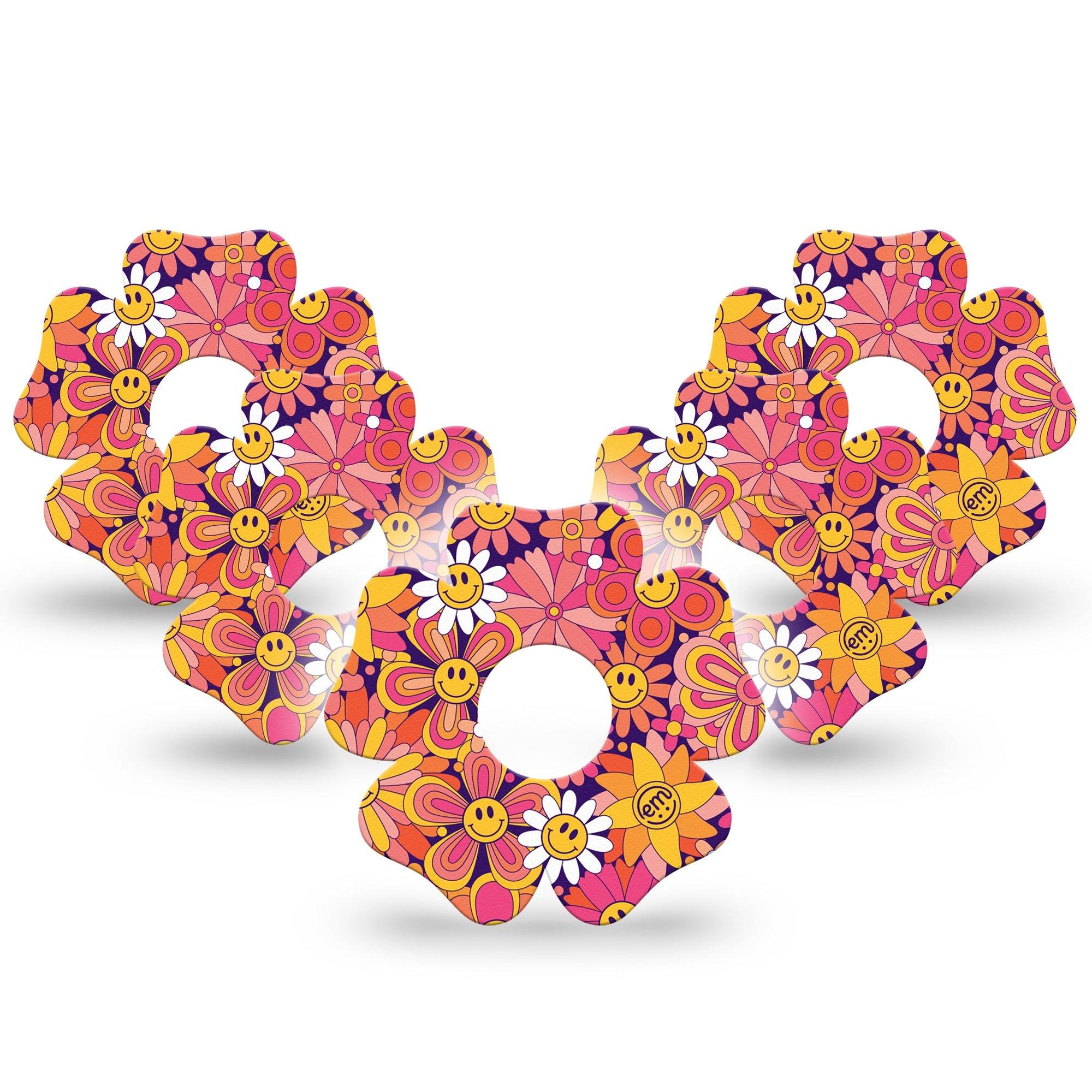 ExpressionMed Groovy Freestyle Libre 3 Flower Shape Tape 5-Pack smiley face daisy Adhesive Tape CGM Design