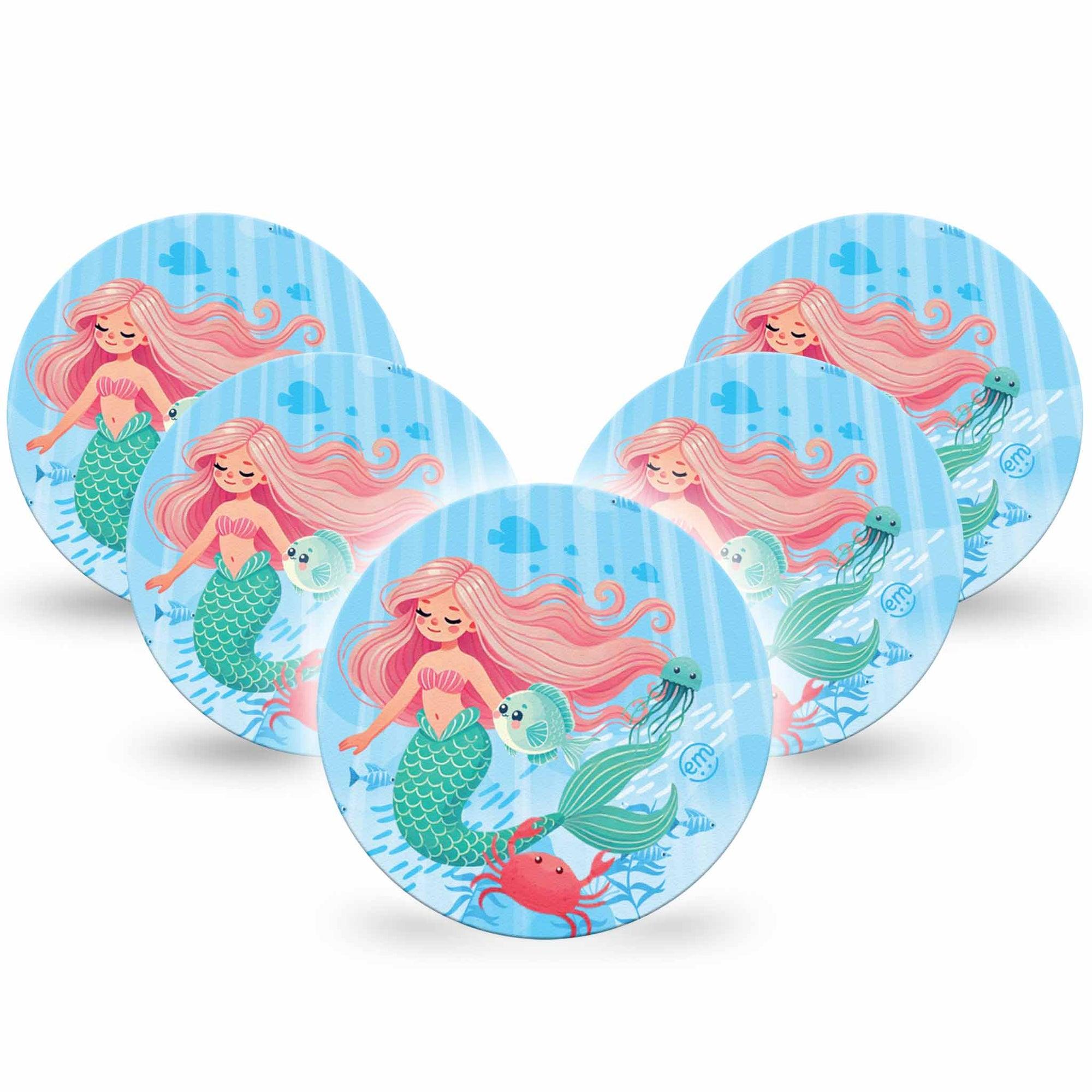 ExpressionMed Mermaid Freestyle Libre and Libre 2 Plus Overpatch, Abbott Lingo, 5-Pack Tape Mythical Mermaid Story, Fixing Ring Patch CGM Design
