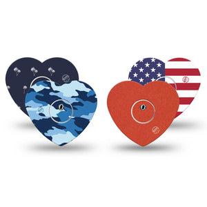 ExpressionMed USA Basics Freestyle Libre 3 and Libre 3 Plus Heart, tape and sticker  americana colors Patch for CGM