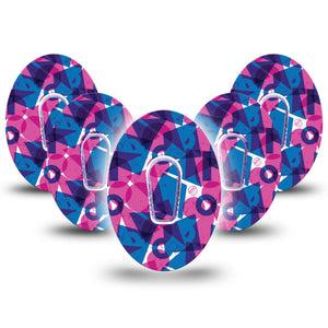 ExpressionMed Violet Vortex Dexcom G6 Tape 5-Pack Tape and 5-Pack Sticker Retro-Inspired Mishmash Of Shapes, Plaster Continuous Glucose Monitor Design