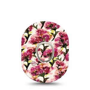 ExpressionMed Maroon Flowers Dexcom G7 Sticker and Tape, Dexcom Stelo Glucose Biosensor System,  Wispy Red Flowers, Vinyl Sticker and Tape Pairing Continuous Glucose Monitor Design