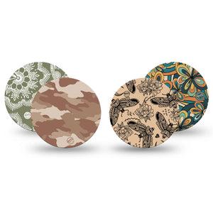 ExpressionMed Khaki Florals Variety Pack Freestyle Libre 3 and Libre 3 Plus Overpatch 4-Pack Tape Variety Camel-Toned Camo and Moth Print, Adhesive Patch CGM Design
