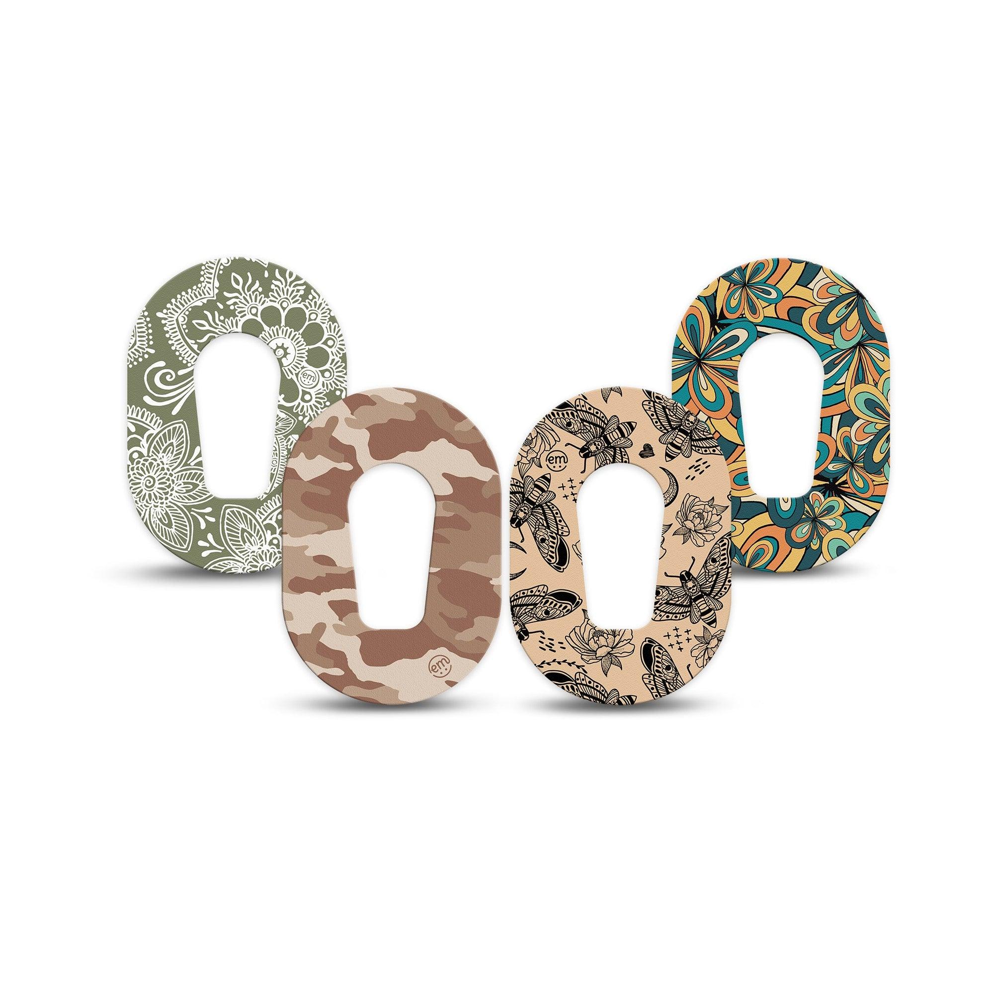 ExpressionMed Khaki Florals Variety Pack Dexcom G6 Mini Tape 4-Pack Tape Variety Green-Brown Floral Prints, Adhesive Tape CGM Design