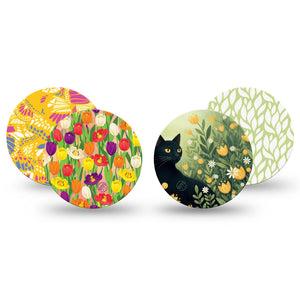 ExpressionMed Vivid Garden Freestyle Libre 3 and Libre 3 Plus OverPatch, 4-Pack Tape Tulips and butterfly prints Plaster for CGM