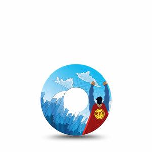 ExpressionMed Super Man Freestyle Libre 3 and Libre 3 Plus Tape Single Tape Flying Hero, Adhesive Tape Continuous Glucose Monitor Design