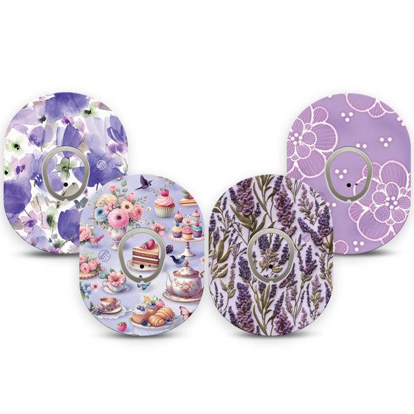 ExpressionMed Garden Party Dexcom G7 and Dexcom Stelo Glucose Biosensor System, tape and sticker  Lavender purple petals Decorative Decal for CGM