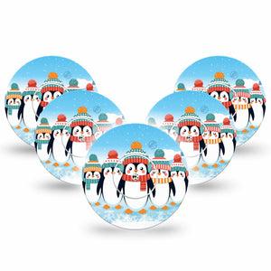 ExpressionMed Penguins In Row Freestyle Libre Tape, Abbott Lingo, 5-Pack Tape and 5-Pack Sticker Group of Penguins, Fixing Ring Tape Continuous Glucose Monitor Design