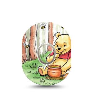 ExpressionMed Winnie the Pooh Dexcom G7 Tape, Dexcom Stelo Glucose Biosensor System, Single Tape and Single Sticker Cute Pooh Bear Overlay Tape Continuous Glucose Monitor Design