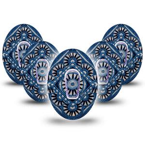 ExpressionMed Indigo Loomwork Dexcom G6, 5-Pack Tape and 5-Pack Sticker Black blue tan geometric Decorative Decal for CGM