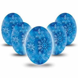 ExpressionMed Falling Snow Medtronic Guardian Enlite Universal Oval, 5-Pack Tape Frozen Snowflakes, Plaster CGM Design