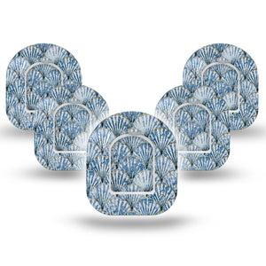 ExpressionMed Seashells Omnipod Mini Tape, 5-Pack Tape and 5-Pack Sticker Blue Clam Shell, Adhesive Tape Pump Design