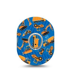 ExpressionMed Construction Trucks Dexcom G7 Tape, Dexcom Stelo Glucose Biosensor System, Single Tape and Single Sticker Orange Construction Trucks, Overlay Tape CGM Design