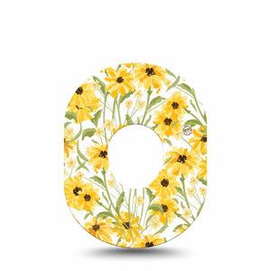 ExpressionMed Yellow Mosaic Floral Dexcom G7 Tape, Dexcom Stelo Glucose Biosensor System, Single Tape Cute Sunflower Field, Overlay Tape CGM Design